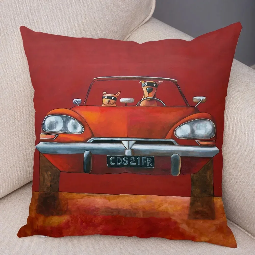 Colorful Cartoon Bus Pattern throw pillow cover with short plush print for living room sofa decoration cushion cover