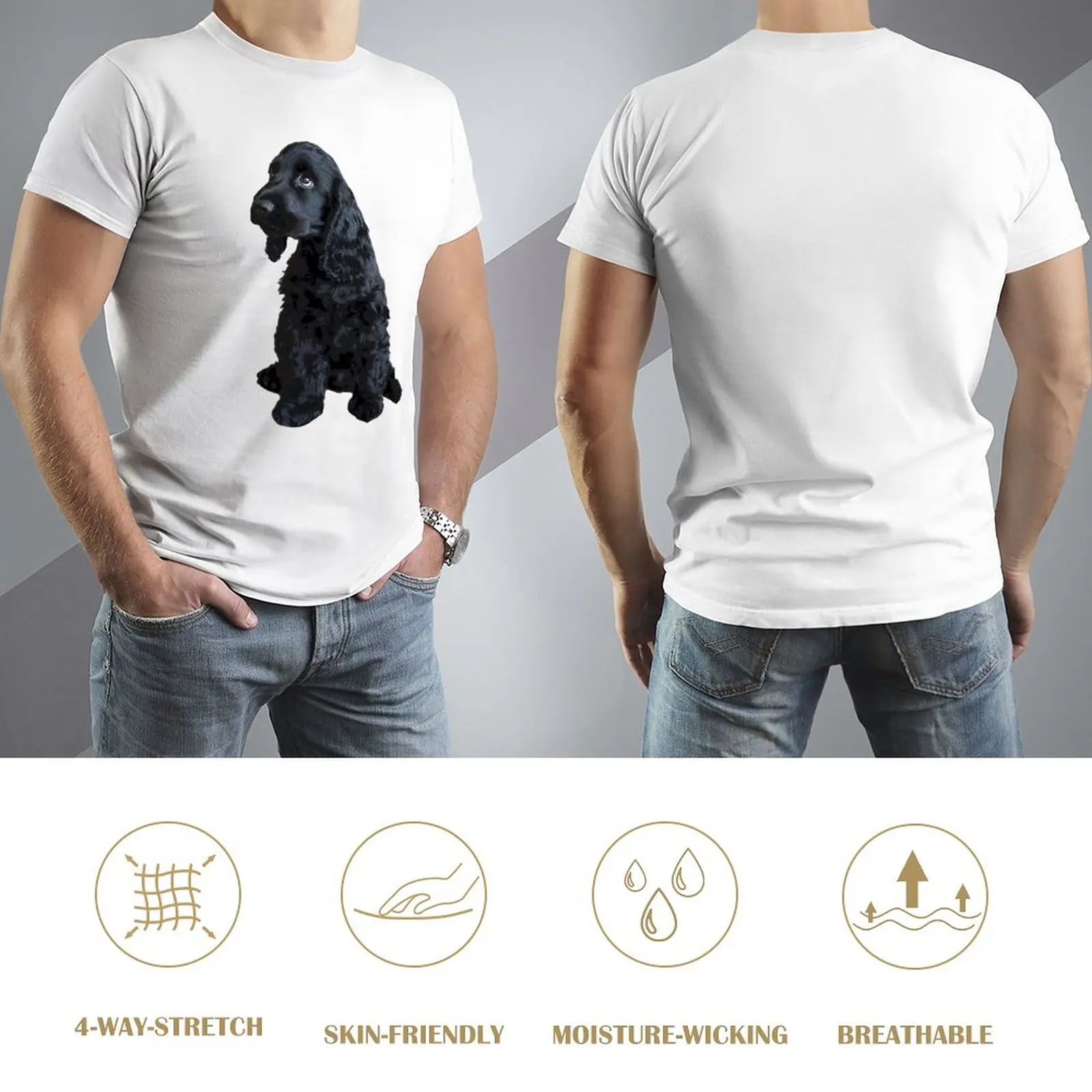 English Cocker Spaniel Cute Black Puppy Dog T-Shirt Short sleeve tees T-shirt men