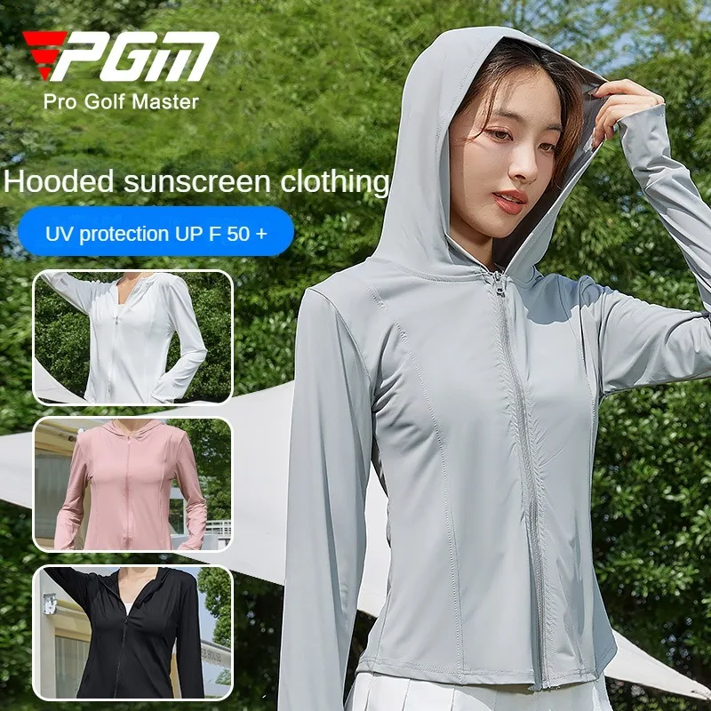 

Женские солнцезащитные рубашки PGM для гольфа, одежда для летних видов спорта, защита от ультрафиолета UPF50+, легкая куртка с капюшоном YF687