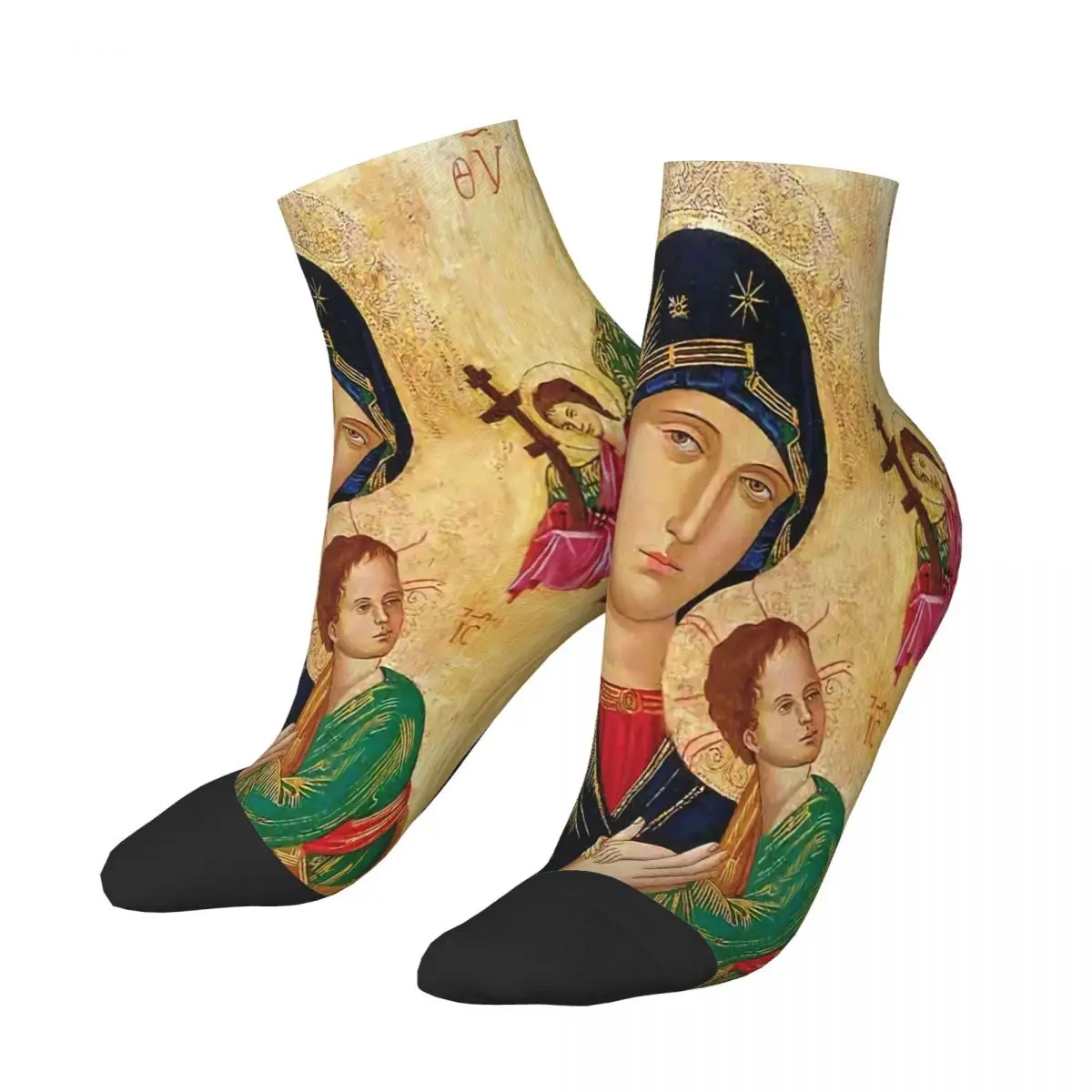 Icon Of Our Lady Of Perpetual Help Tapestry Ankle Socks Male Mens Women Autumn Stockings Harajuku