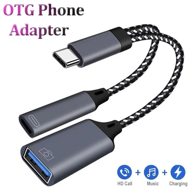 Câble adaptateur de charge OTG 2 en 1 type C, convertisseur de données type C vers USB avec port de charge PD pour iPhone, Huawei, Xiaomi, ordinateur portable, tablette