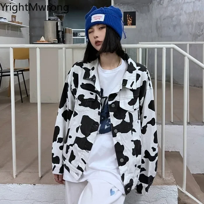 Loose Cow Denim Jacket Button Jean Cargo Coat Woman Man Harajuku Windbreaker Overcoat Outwear Fall Clothing y2k hip hop street