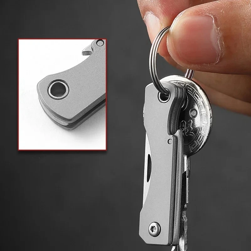 TC4 Titanium Alloy Folding Knife Multifunction Screwdriver Bottle Opener D2 Steel EDC Portable Keychain Pendant Knife