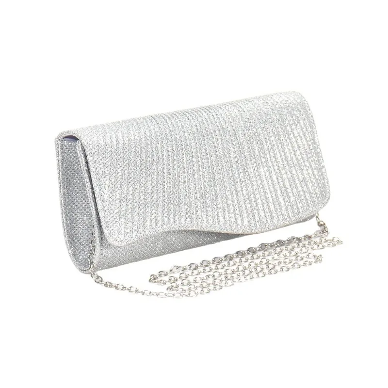 2026 New Women Fold Glitter Handbag Shiny Envelope Evening Bag Ladies Pleated Silver Clutch Chain Wedding Party Mini Long Purse view 2