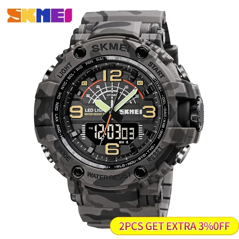 SKMEI Hour Shockproof Waterproof Large Dial reloj hombre Military 3 Times Watches Men Japan Chinese Movement Wristwatches 1617