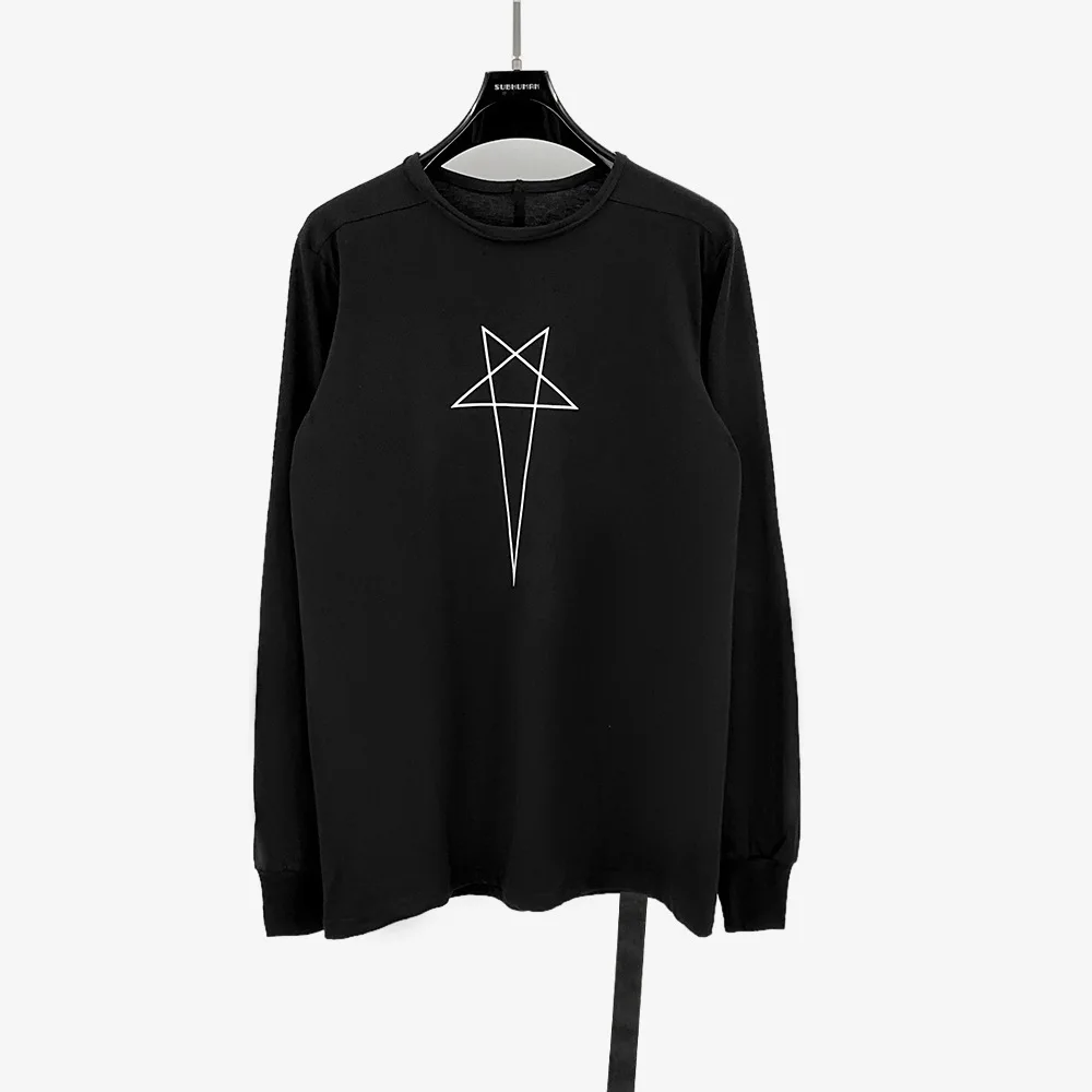 High Street Men's T-shirt Pentagram Print Design Tees for Man Cotton Pull on Men Shirt O-neck Long Sleeve Men's Clothing