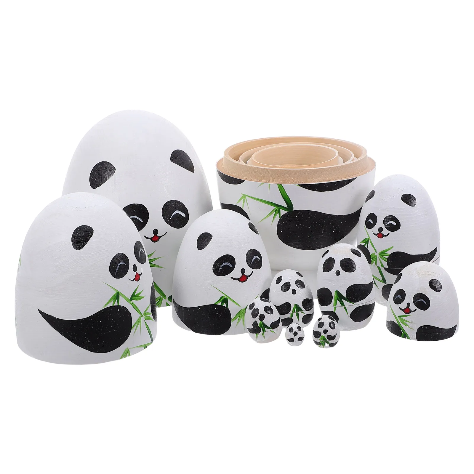 

1Set Handmade Wooden Panda Nesting Russian Stacking Set for Girls Boys Kids Educational Play Decor Panda Nesting Set
