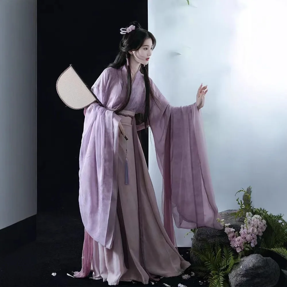 

Wei and Style Взрослая студентка Hanfu с принтом воротника и широкими рукавами, китайское восемь сломанных платьев, древний костюм на каждый день