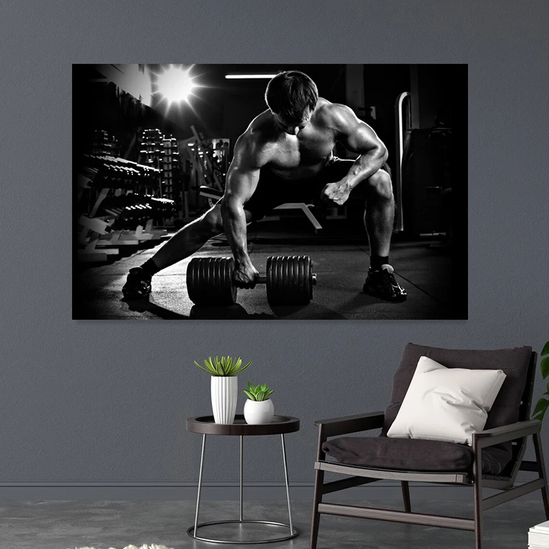 Weightlifting Barbell Dumbbel Fitness Poster Inspirational Canvas Painting Fitness Enthusiast Posters Prints Wall Art Room Decor