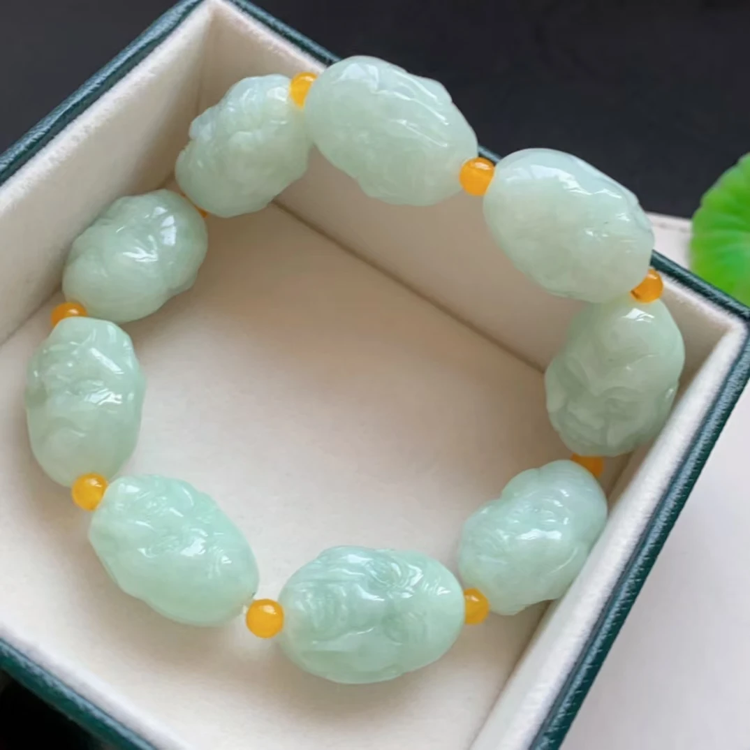 

Natural Green Jade A Round Beads Bracelet Pendant 18 Saints Arhats 22-15.5-12mm Natural Gemstone Rare Jade A Crystal AAAAAA