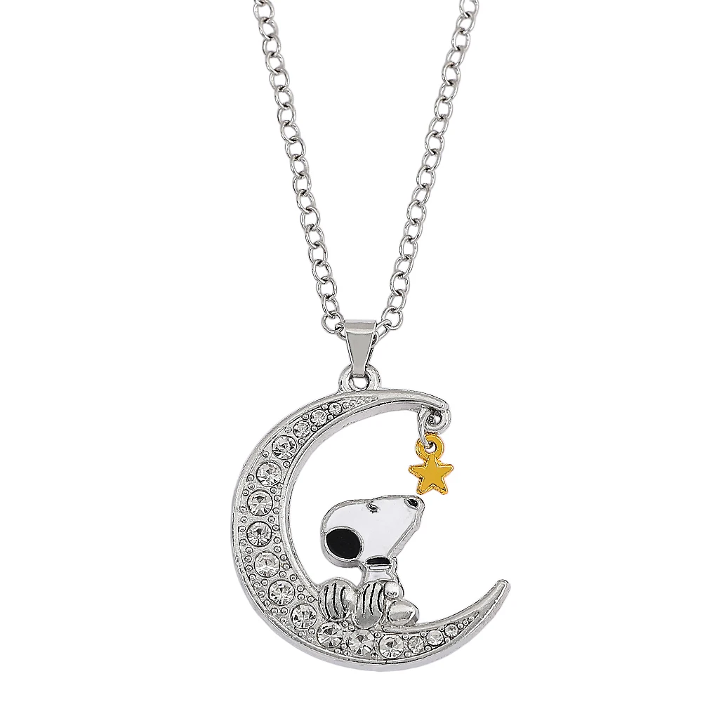 New Moon Snoopy Pendant Necklace with Diamonds, Light Luxury, High End, Sweater Chain, y2k Jewelry Accessories