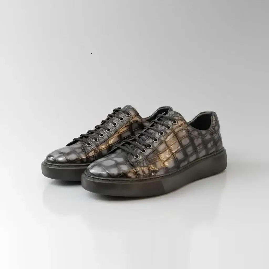 

2025 new arrival Fashion Crocodile Skin causal shoes men,male Genuine leather Sneakers PDD720