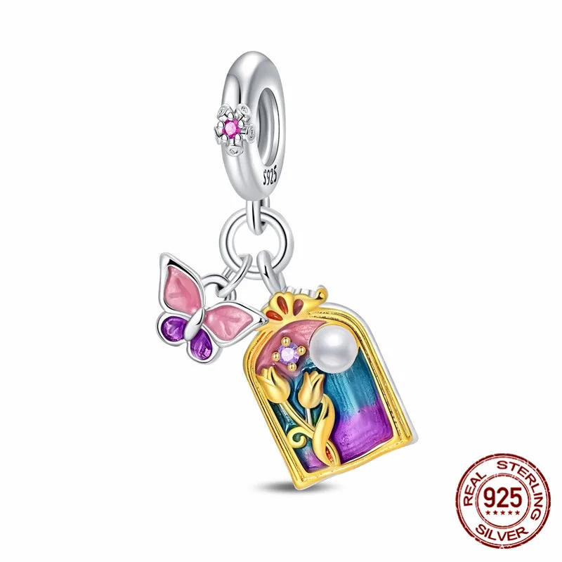 

925 Sterling Silver Beaded Zirconia Gate of Rebirth Pendant suitable for original bracelet designs DIY womens jewelry gifts