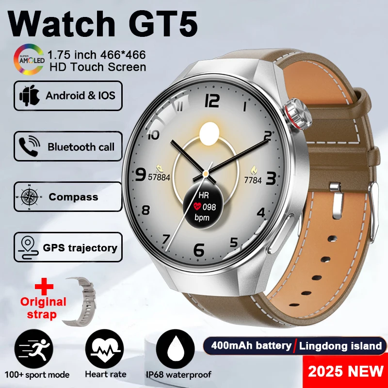 For Huawei Xiaomi GPS Track Smart Watch Men Women 1.75-Inch HD AMOLED Screen Compass Sport Bluetooth Call Smartwatch 2025 New