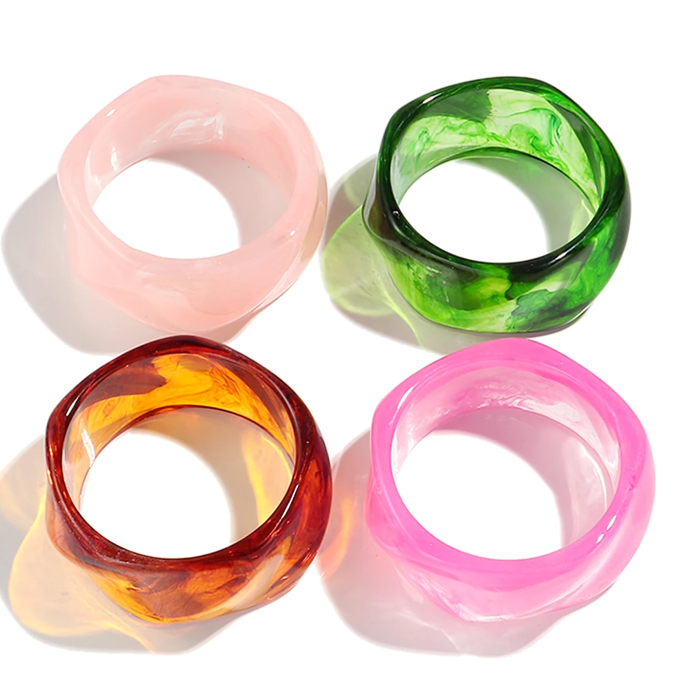 

New Colorful Transparent Acrylic Wide Bangle for Women Korean Resin Chunky Geometric Cuff Bracelets Summer Popular Jewelry Gifts