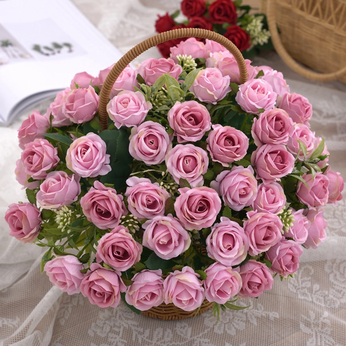 

Artificial Flower Ten Head Silk White Rose Bundle Scrapbook Festival Wedding Outdoor Garden Cheap Bouquet Decoration Accessories