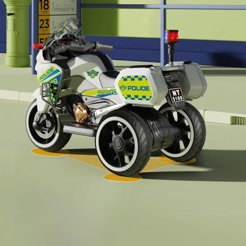 Motocicleta elétrica policial de tamanho grande para crianças – brinquedo recarregável alimentado por bateria com pneus off-road Knight Adventure Design