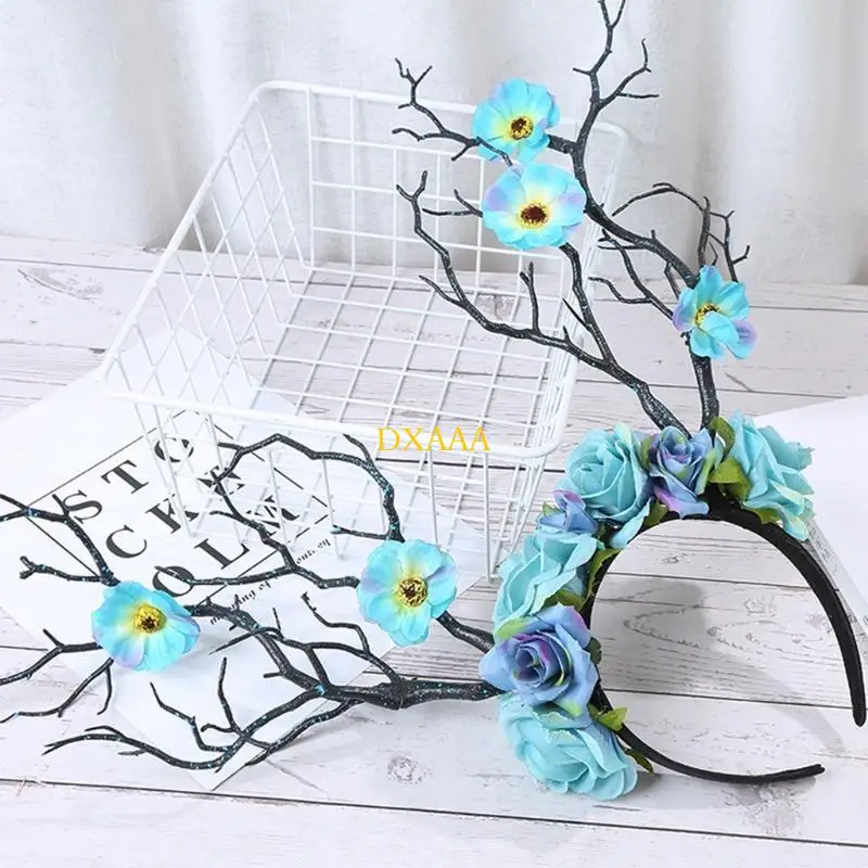 DXAA Christmas Flower Crown Reindeer Hair Hoop Floral Hair Wreath Christmas Headpiece view 4