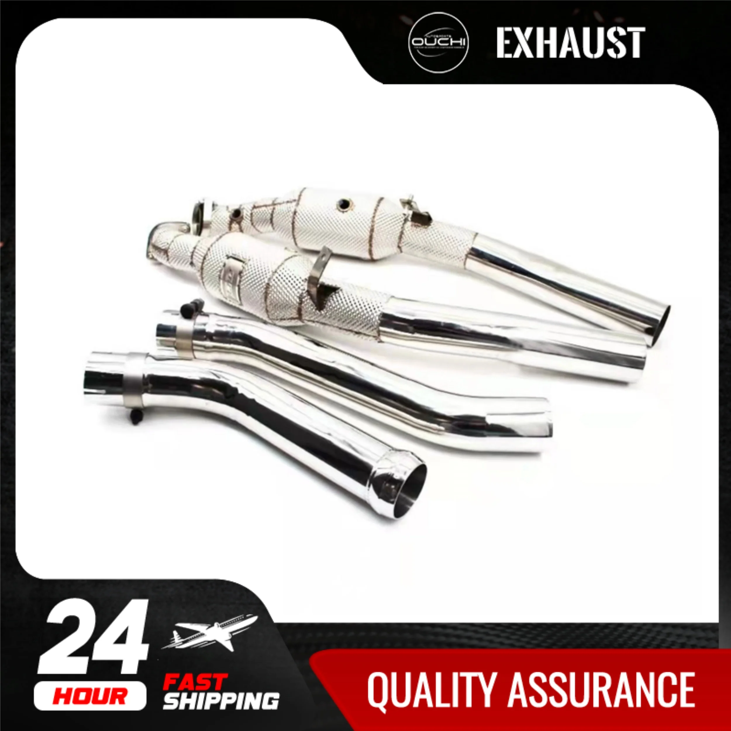 Fast shipping in 24 hours downpipe for Benz ML63 AMG OUCHI stainless steels exhaust system With heat shield ﻿