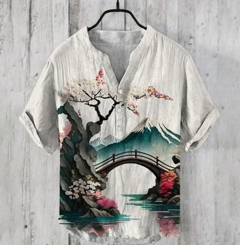Men's and Women's Spring and Summer Cartoon Characters Bamboo Linen Loose V-Neck Short Sleeve 2024 Cheap and Affordable T-Shirt