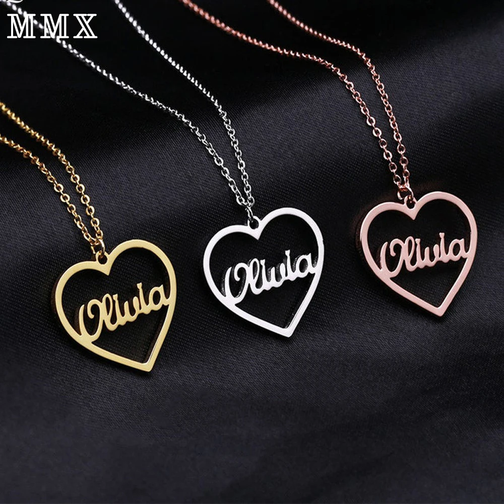 Colgante de corazón personalizado con nombre para mujer, collar de acero inoxidable, joyería personalizada, cadenas, Gargantilla, regalo de aniversario para novia