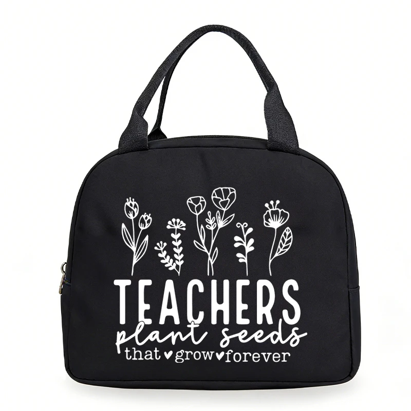 Teachers Plant Seeds That Grow Forever Wildflower Print Lunch Bag Women Bento Pouch Insulation Portable Picnic Food Lunch Bags