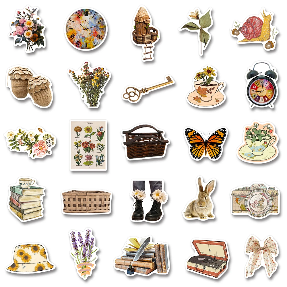 50/100PCS Cottagecore Art Stickers For Laptop Water Bottle Skateboard Guitar Bike Scrapbook Wardrobe Popular Decal Decor