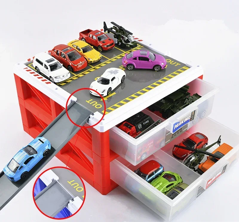 

[Funny] Car parking lot storage box Alloy Luxury Mini car model Car Carport Garage toy Collection model kids child baby gift