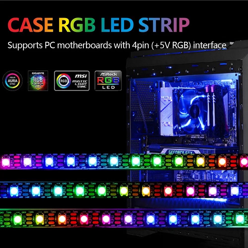 

5V 3pin ARGB Header PC WS2812b LED Strip Light Addressable Rainbow PC Digital for Case Asus Aura Sync RGBIC Fusion MSI Mystic 5V