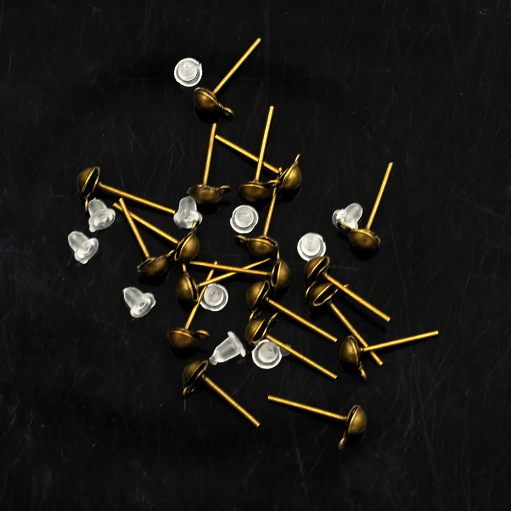 Bronze Tone Earring Posts With Rubber Stoppers Crafts Jewelry DUY Making 14x7mm