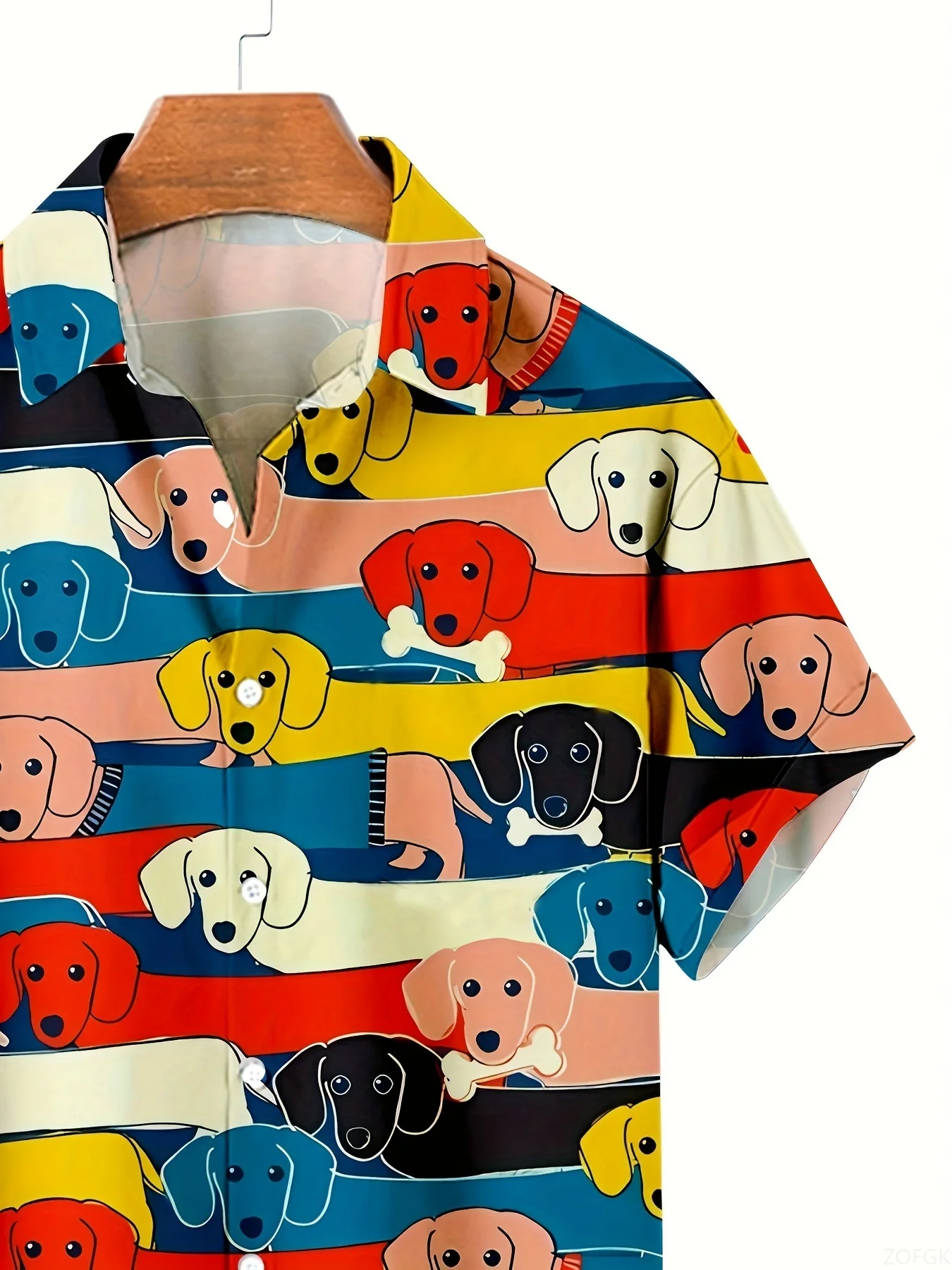 قميص صيفي للرجال بنمط كلب كرتوني بأكمام قصيرة وطية صدر مطبوعة ثلاثية الأبعاد لقضاء العطلات الصيفية في هاواي #5