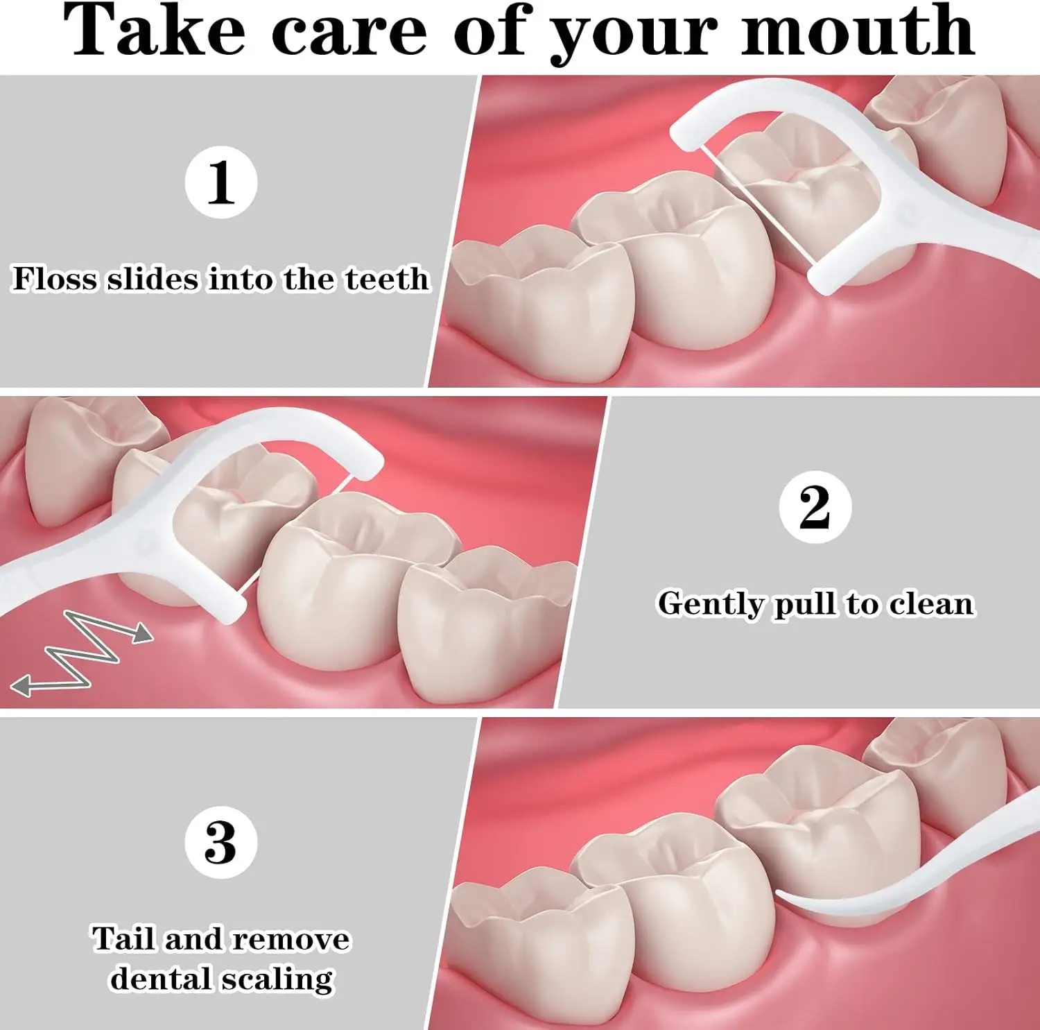 50-1000개 치실 일회용 활 모양 초박형 이쑤시개 평평한 치실 치아 간격 청소기 구강 위생 관리