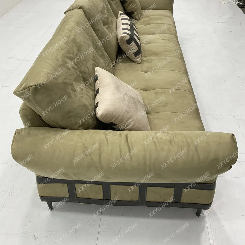 L New trendy  wabi-sabi wind matte small apartment fabric sofa straight row