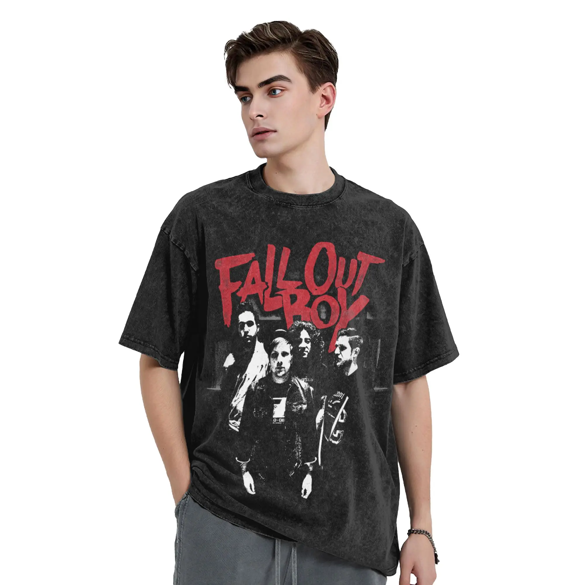 Fall Out Boy Punk Scratch Photo T-Shirts for Men  Vintage Cotton Tees O Neck Short Sleeve T Shirt Printed Clothing