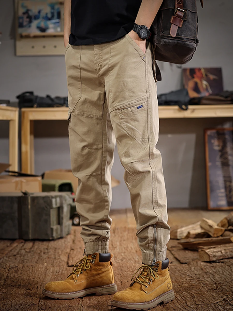 

American Retro Sli Work Pants Men's Loose Elastic Cuffed Sports Summer Thin Casual Trousers Faionable Ci Sle