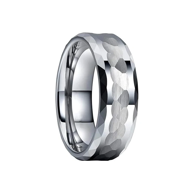 Matte Brush Hammered Stainless Steel Classic Simple Plain Wedding Band Biker Ring