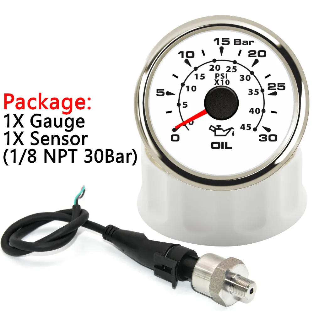 Benutzerdefinierte 2'' 52MM Öldruckmesser 0-30Bar 0-450Psi 7 Farbe LED Für Auto Lkw Boot 1/8NPT Druckwandler Sender Sensor