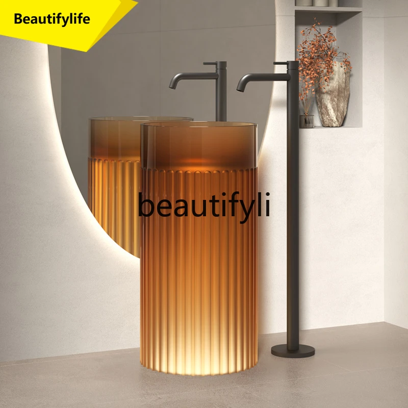 

cn0420 Transparent art column basin Color resin floor-to-ceiling circular wash basin