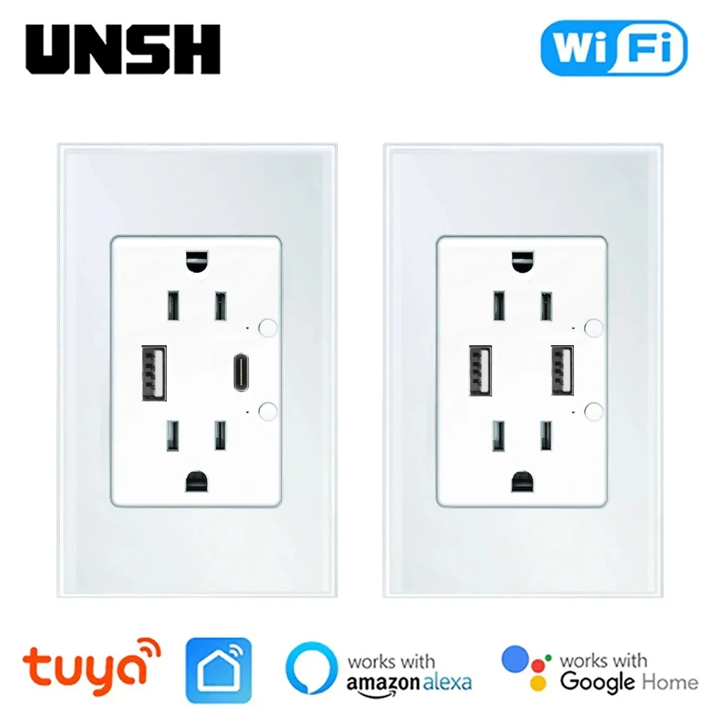 Tuya Smart WiFi Wall US Mexico Socket With USB And Type-C Port Lndividual Control America Outlets Plug Support Google Home Alexa