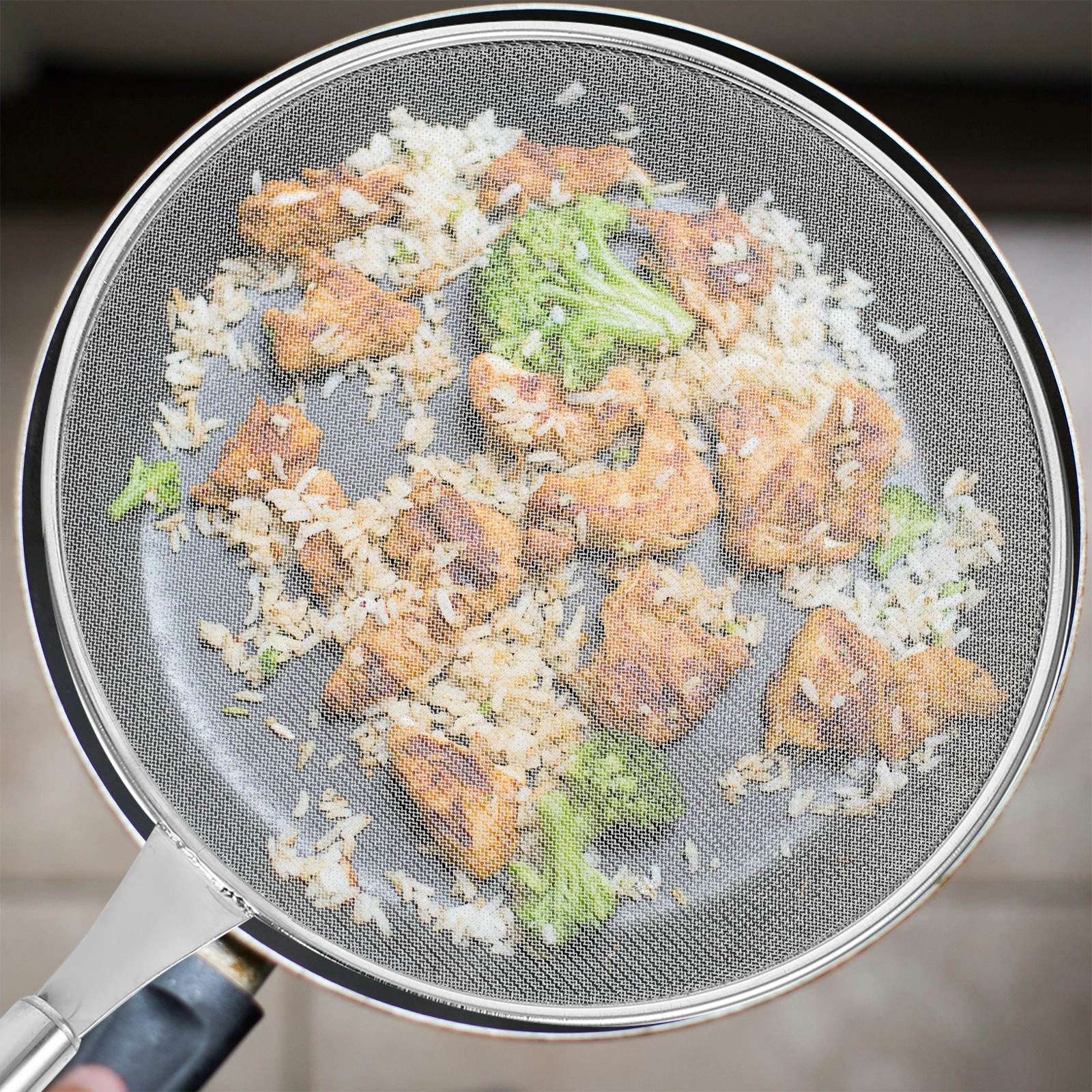 

1pc Oil Splatter Guard for Frying Handle Mesh Skillet Pan Screen Kitchen Anti Splashing Cover Non-Stick ReusableFat Guard Dense