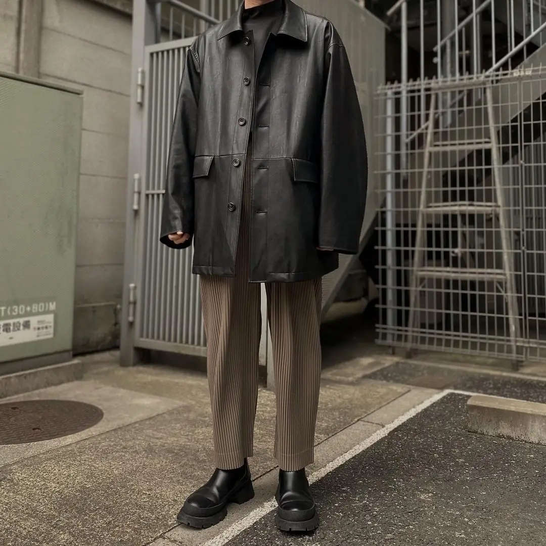 Miyake Pleated Pants Men's Draped Loose Fold Wide Leg Straight Pants 2025 Summer New Pleat Casual Suit Pants Men Clothing