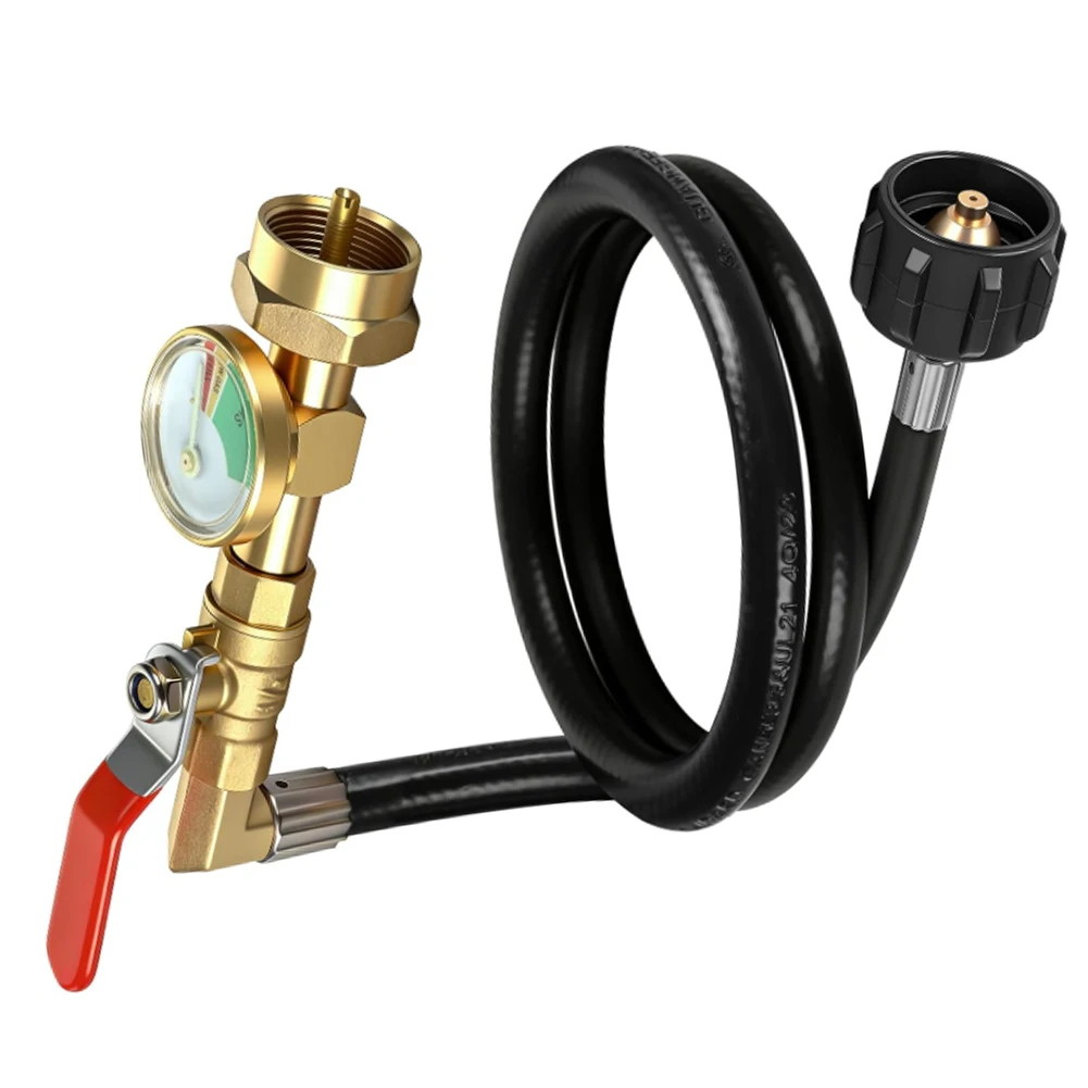 Propane Refill Adapter Kit Includes 3 FT Rubber Hose Brass Fittings Pressure Gauge and North Interface for 1 lb Canister