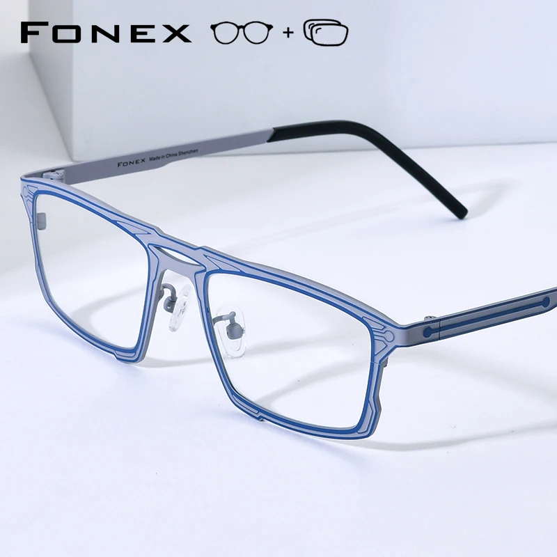 FONEX Progressive Prescription Eyeglasses Anti Blue Ray Myopia Optical Lens Eyewear Women Square Titanium Glasses Frame 925