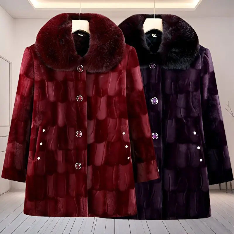 เสื้อโค้ทกันหนาวผู้หญิงวัยกลางคนสไตล์เกาหลี ผ้าฝ้ายบุขนเป็ดเทียม รุ่นปี 2025 ไซส์ใหญ่พิเศษ 6XL