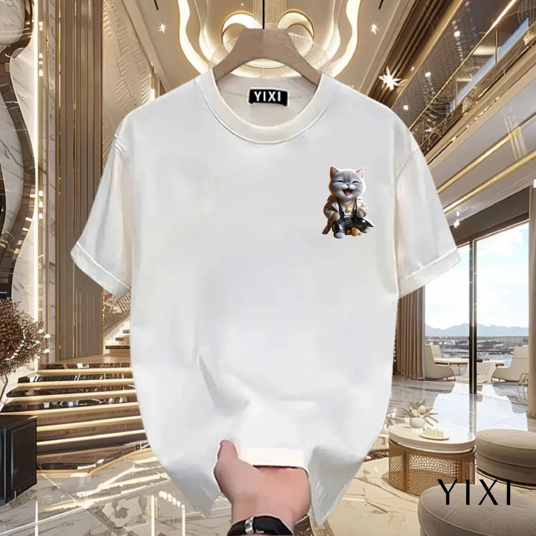 Футболка с рисунком кота в стиле аниме, летняя модная футболка для отдыха, высококачественная универсальная дышащая мужская и женская футболка из чистого хлопка Y2K