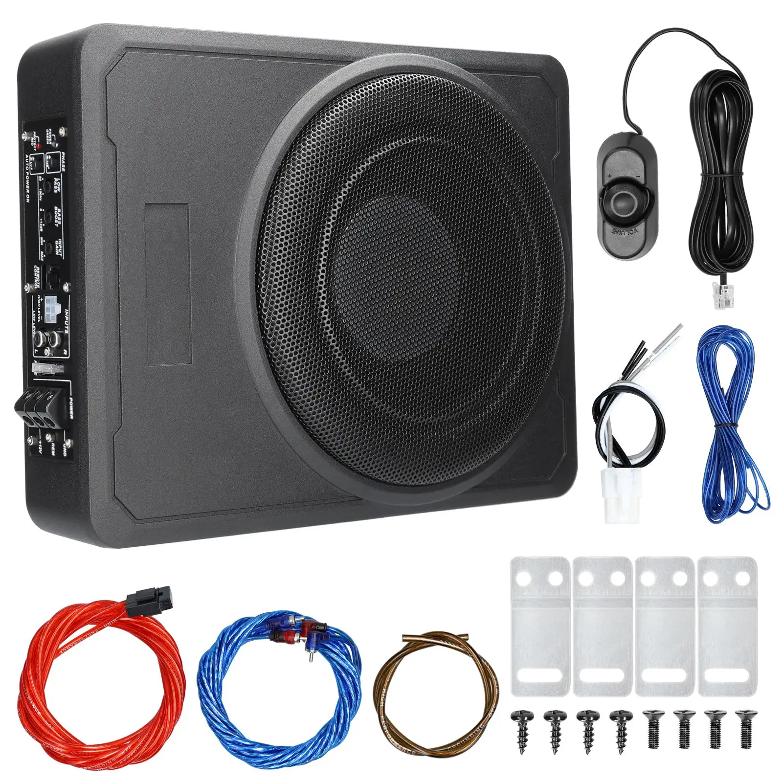 10" 800W Car Subwoofer 68mm Ultra-Thin Aluminum Housing for 12V Car Truck Marine Built-in Amplifier Bass Powered Speaker