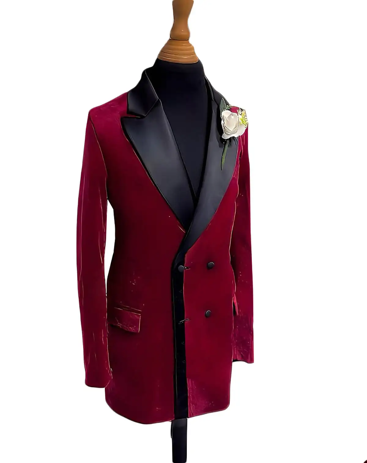 Blazer vermelho de veludo duplo para homens, roupa formal do noivo, lapela pontudo, smoking de casamento, festa de aniversário, casaco de baile, 1 peça