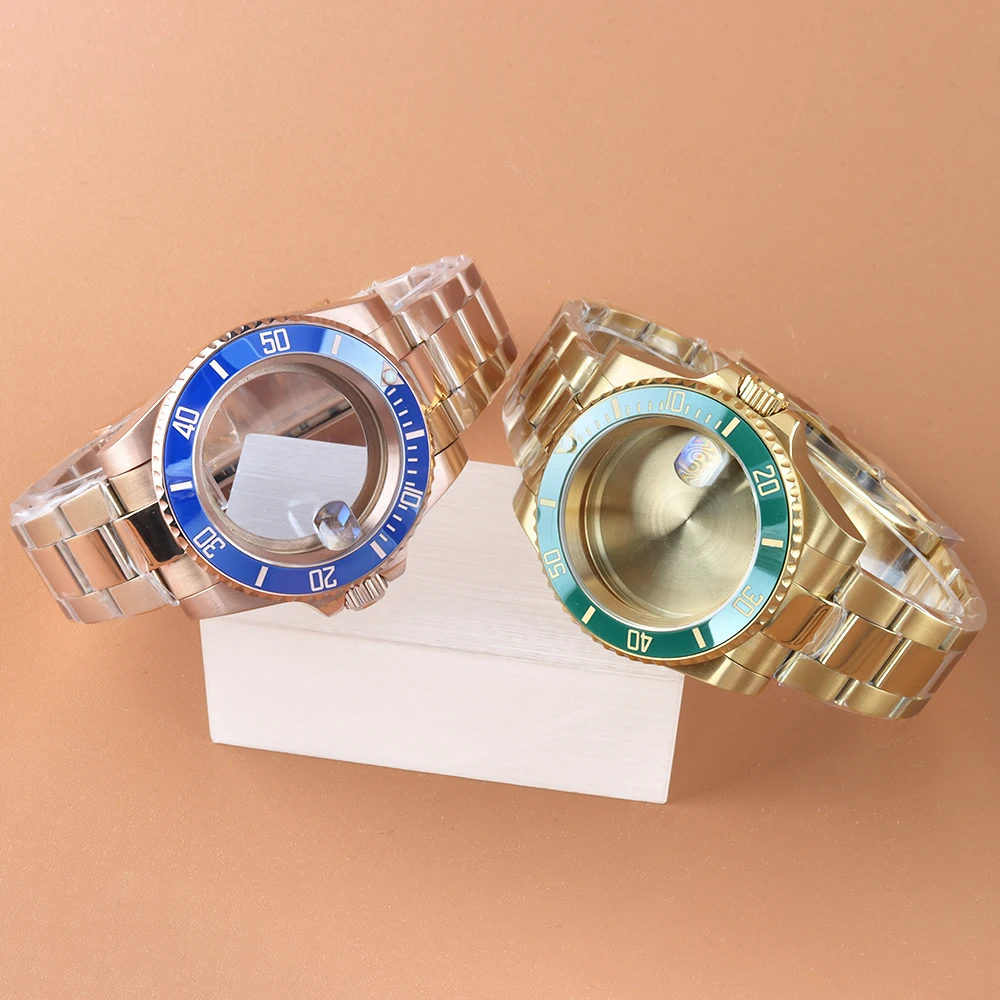 

For Yacht-Master SUB GMT 40mm Rose Gold Watch Case Stainless Steel Sapphire Glass Fit NH35 NH36 NH38 Movement Oyster Bracelet