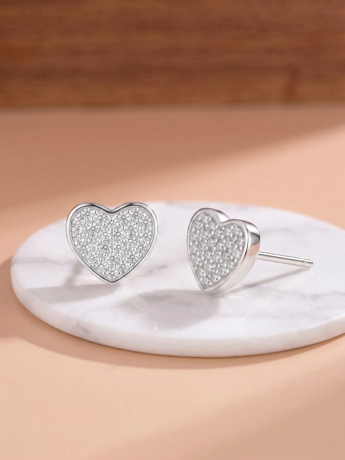 White Gold Plated S925 Silver Pink CZ Heart Stud Earrings, Hypoallergenic Jewelry with Gift Box, for Valentine's Day, Christmas,