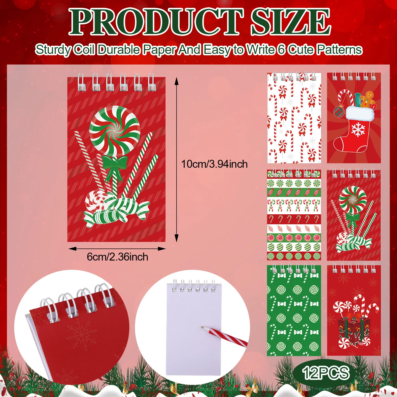 24 pezzi di penna natalizia con bastoncino di zucchero con taccuino a spirale pupazzo di neve ombrello novità festa scuola ricompensa borsa per regali forniture di cancelleria